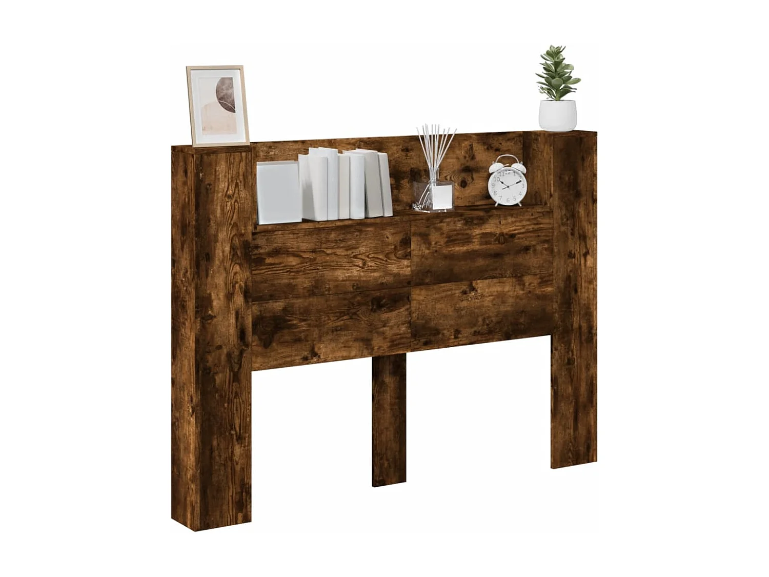 Armoire tête de lit avec LED chêne fumé 140x16,5x103,5 cm