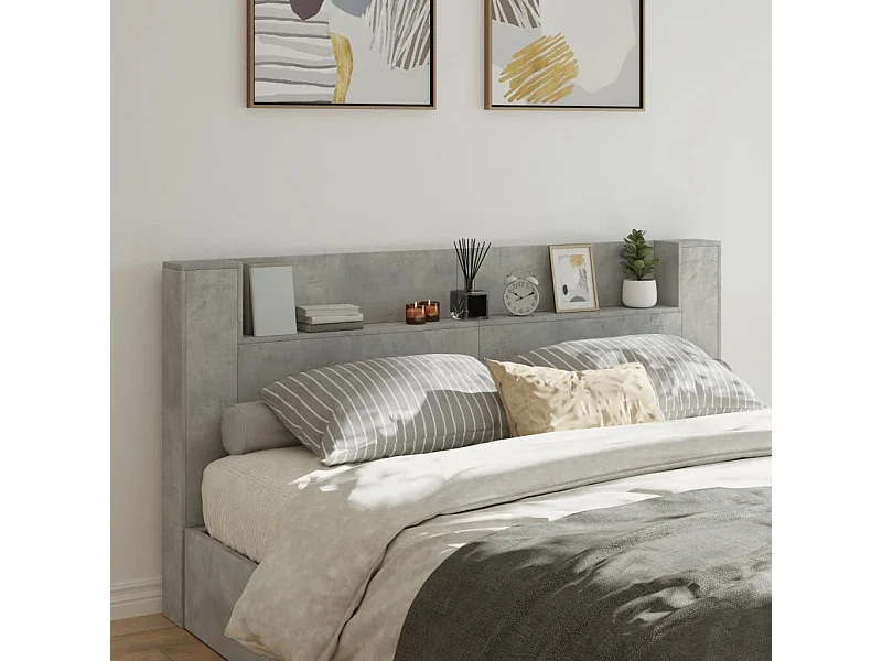 Armoire tête de lit avec LED gris béton 180x16,5x103,5 cm