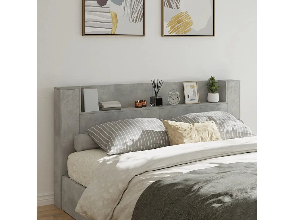 Armoire tête de lit avec LED gris béton 180x16,5x103,5 cm