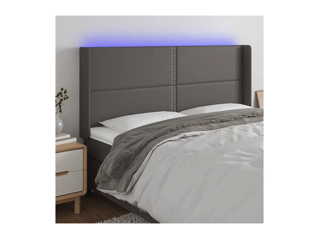 Testiera a LED Grigio 203x16x118/128 cm in Similpelle