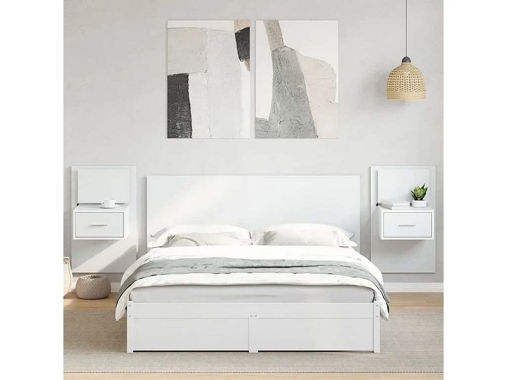 Kopfteil mit Nachttischen Weiß 160 cm Holzwerkstoff