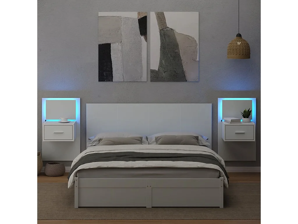 Kopfteil mit Nachttischen Weiß 160 cm Holzwerkstoff