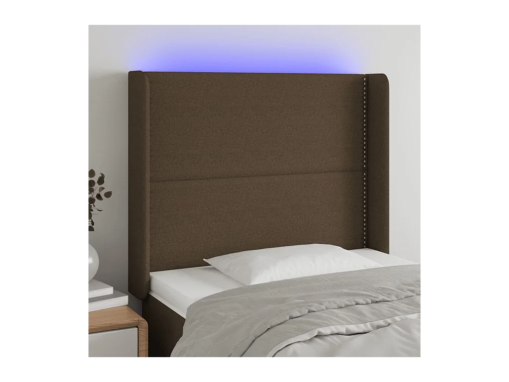 Hoofdbord LED 83x16x118/128 cm stof donkerbruin