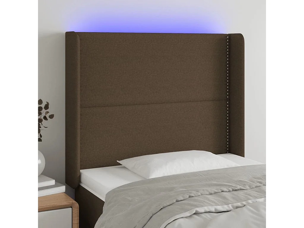 Tête de lit à LED Marron foncé 83x16x118/128 cm Tissu