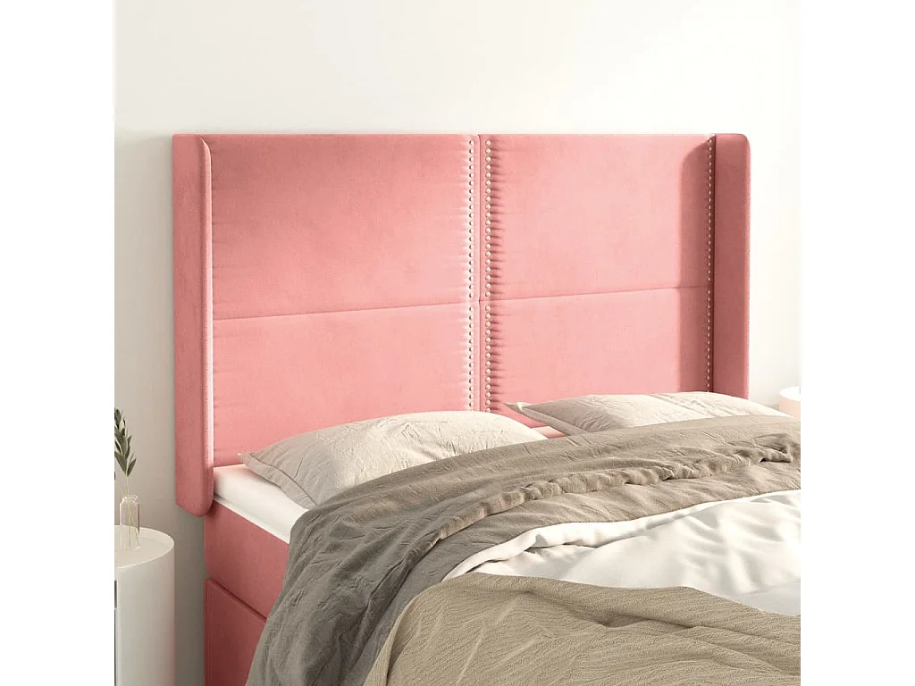 Tête de lit avec oreilles Rose 147x16x118/128 cm Velours