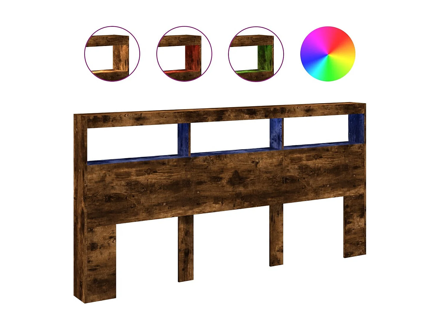 Armoire tête de lit avec LED chêne fumé 200x17x102 cm