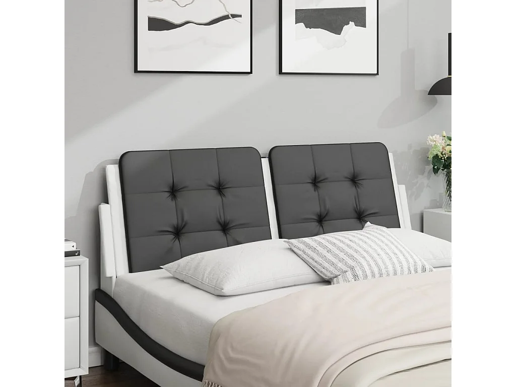 Coussin de tête de lit noir et blanc 120 cm similicuir