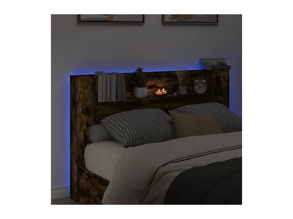 Hoofdbordkast met LED 160x16,5x103,5 cm gerookt eikenkleurig