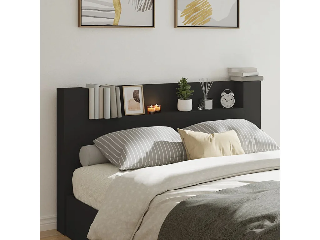 Armoire tête de lit avec LED noir 180x16,5x103,5 cm