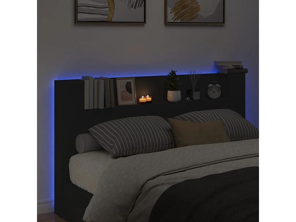 Armoire tête de lit avec LED noir 180x16,5x103,5 cm