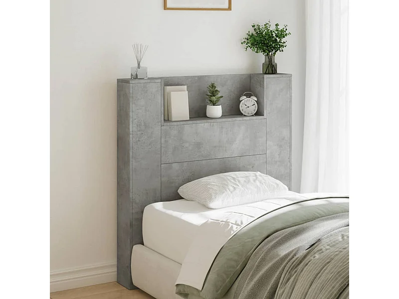 Armoire tête de lit avec LED gris béton 100x16,5x103,5 cm