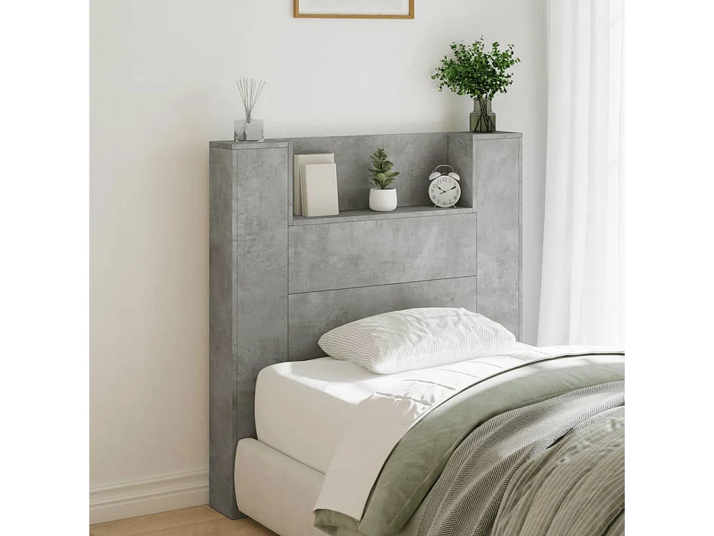 Armoire tête de lit avec LED gris béton 100x16,5x103,5 cm