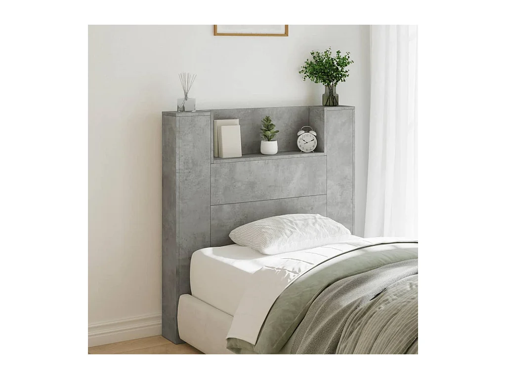 Armoire tête de lit avec LED gris béton 100x16,5x103,5 cm