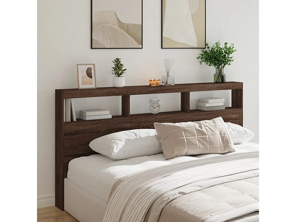 Armoire tête de lit avec LED chêne marron 200x17x102 cm