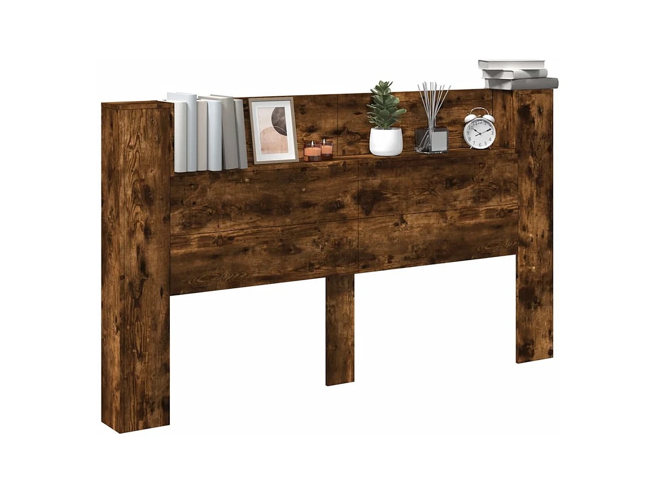Armoire tête de lit avec LED chêne fumé 180x16,5x103,5 cm