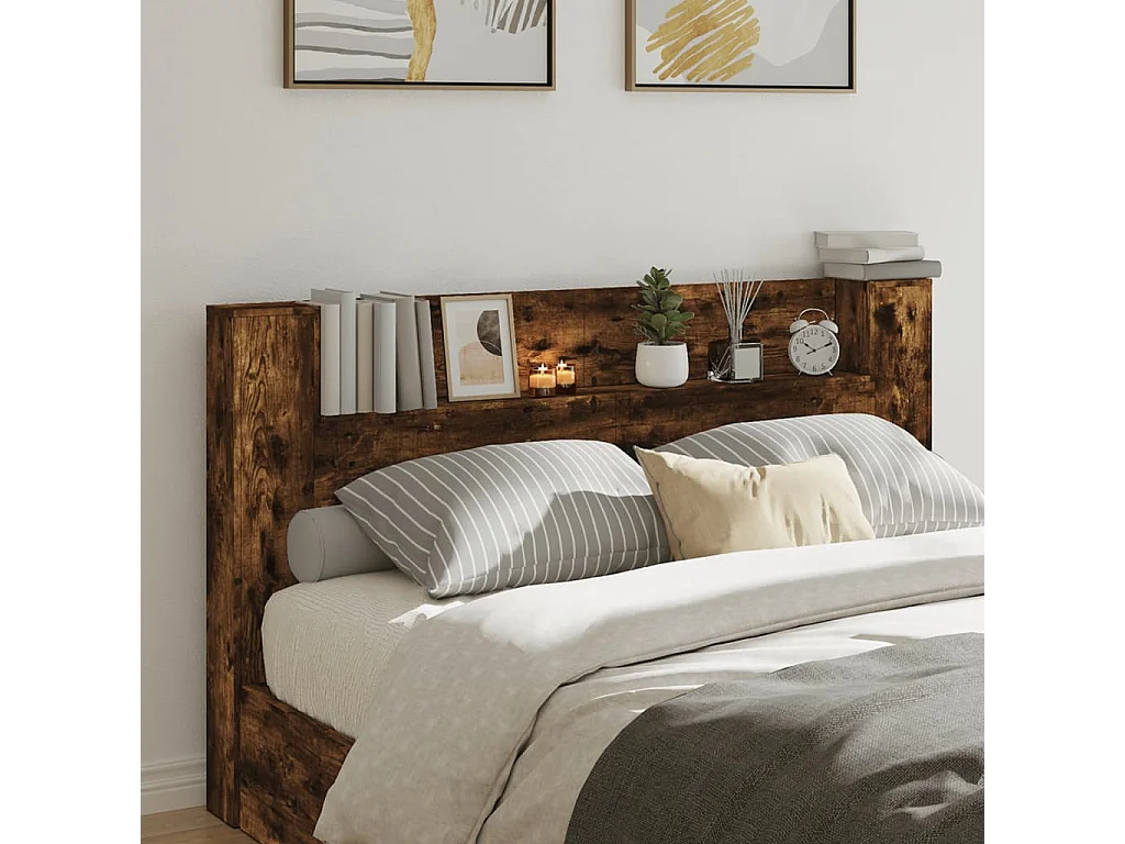 Armário cabeceira c/ luzes LED 180x16,5x103,5cm carvalho fumado