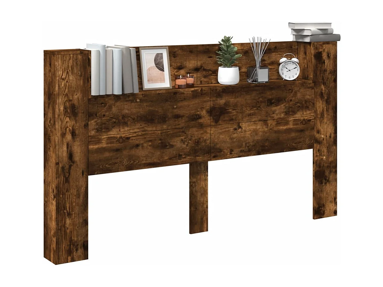 Armário cabeceira c/ luzes LED 180x16,5x103,5cm carvalho fumado