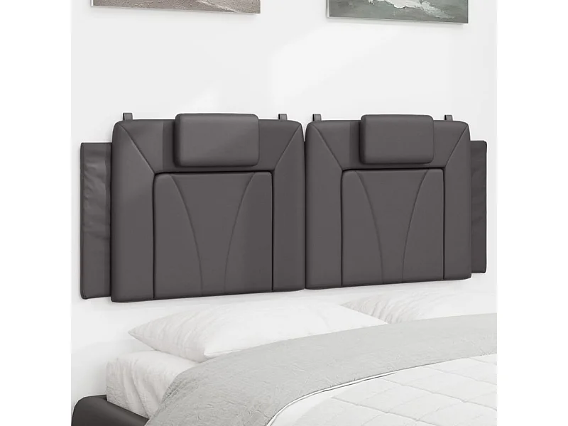 Almofadão de cabeceira 140 cm couro artificial cinzento