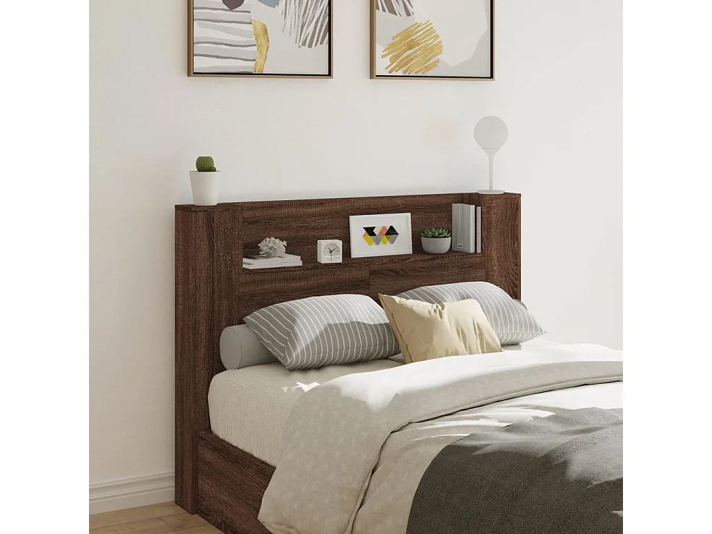 Armoire tête de lit avec LED chêne marron 140x16,5x103,5 cm