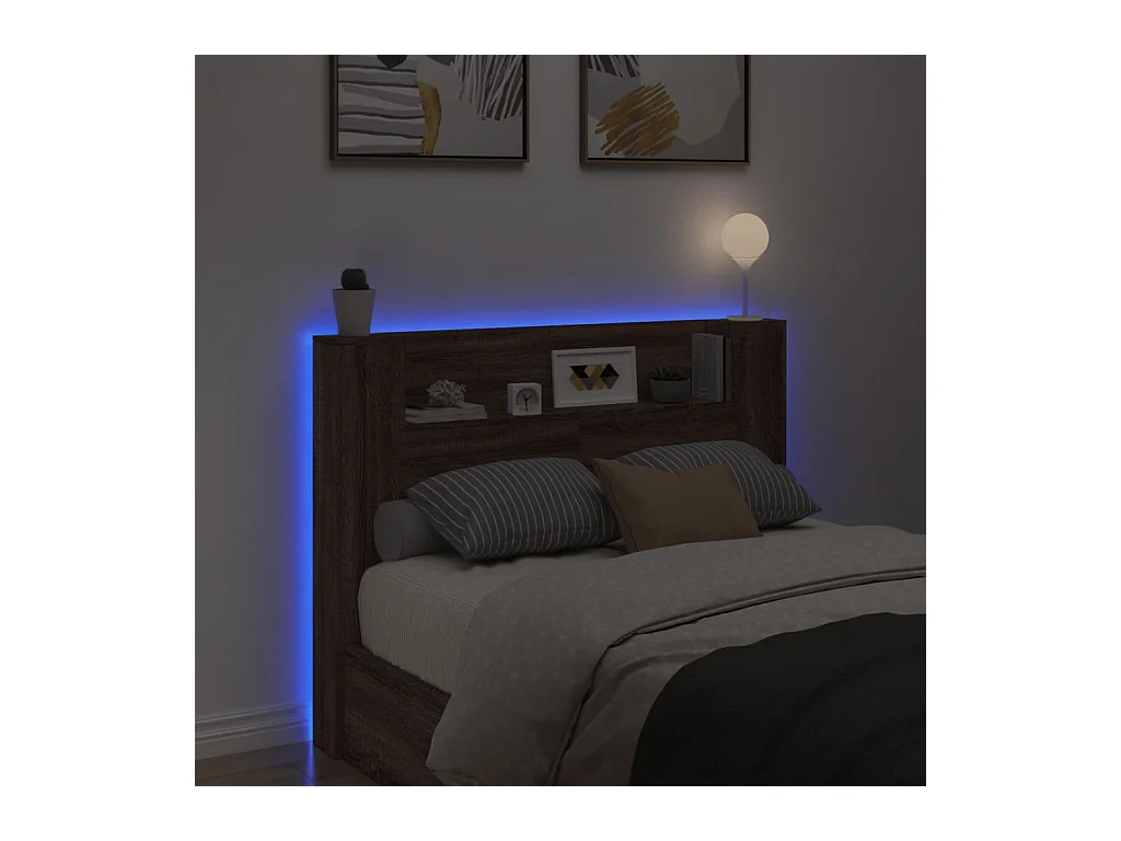Hoofdbordkast met LED-verlichting 140x16,5x103,5 cm bruin eiken