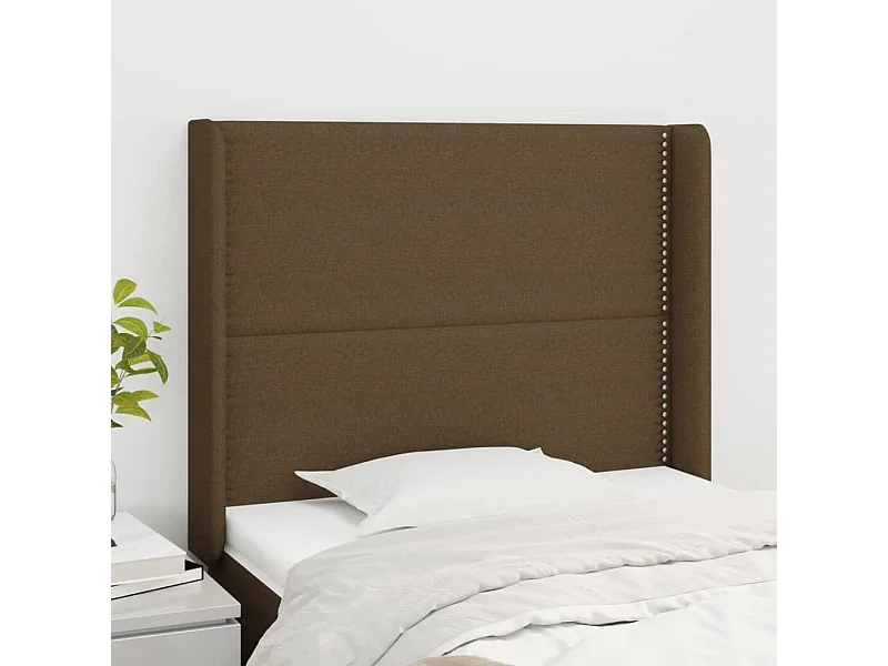 Tête de lit avec oreilles Marron foncé 83x16x118/128 cm Tissu