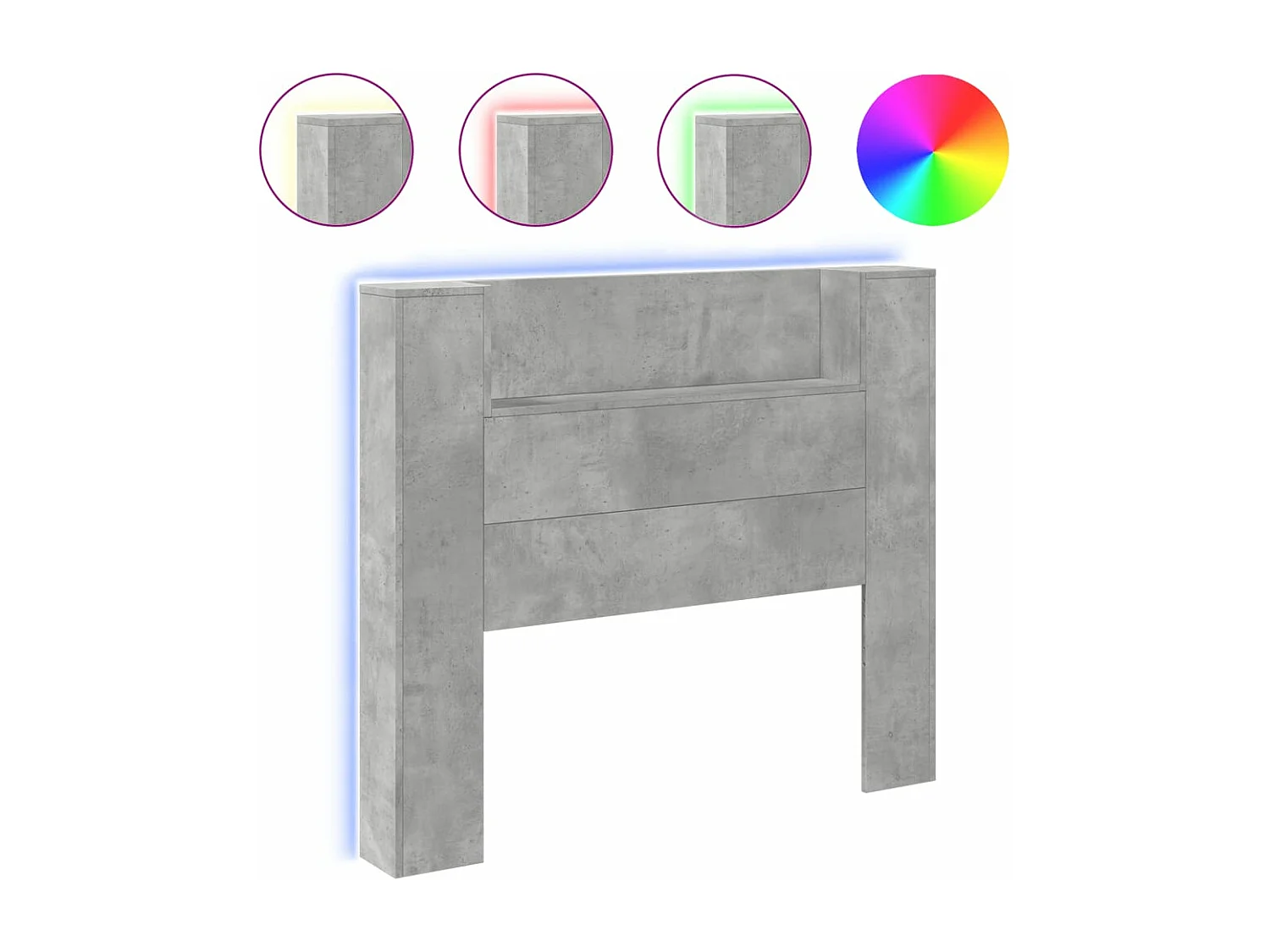 Armoire tête de lit avec LED gris béton 120x16,5x103,5 cm