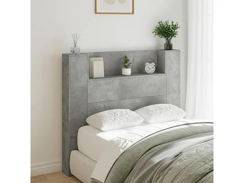 Armoire tête de lit avec LED gris béton 120x16,5x103,5 cm