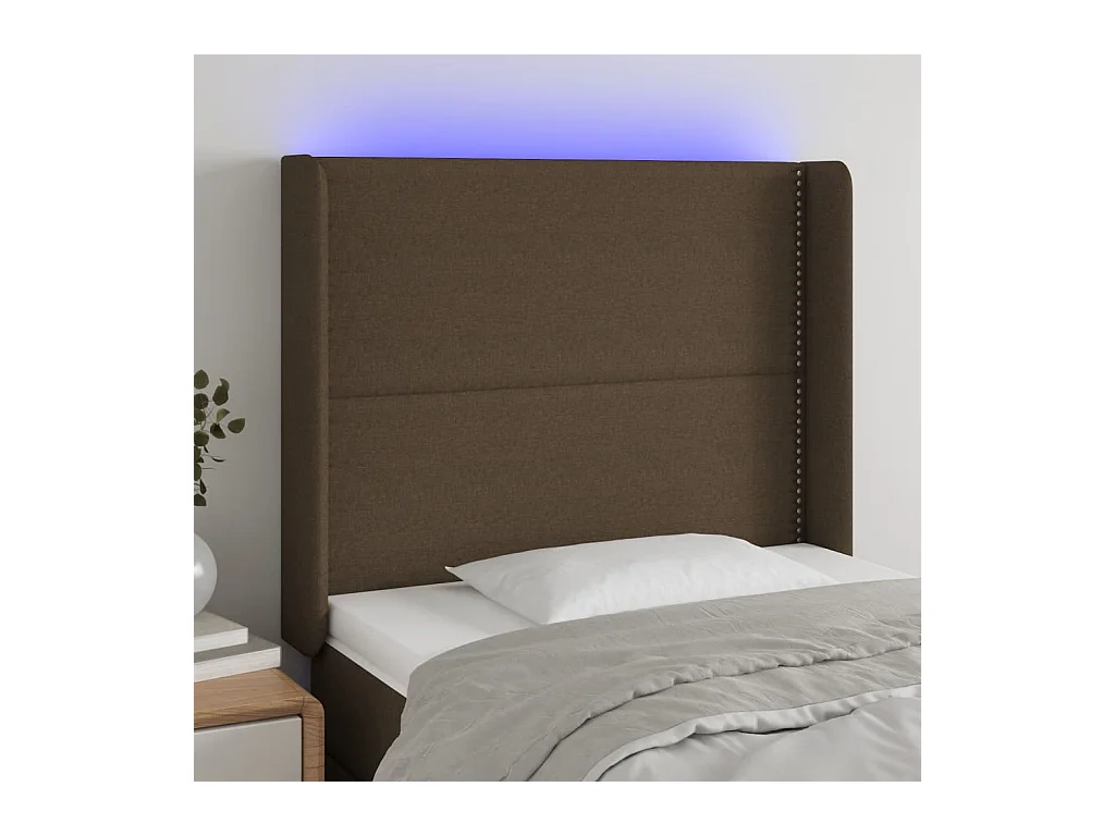 Testiera a LED Marrone Scuro 93x16x118/128 cm in Tessuto