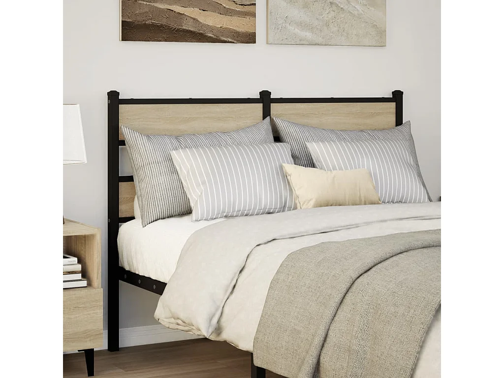 Tête de lit chêne sonoma 120 cm fer et bois d’ingénierie