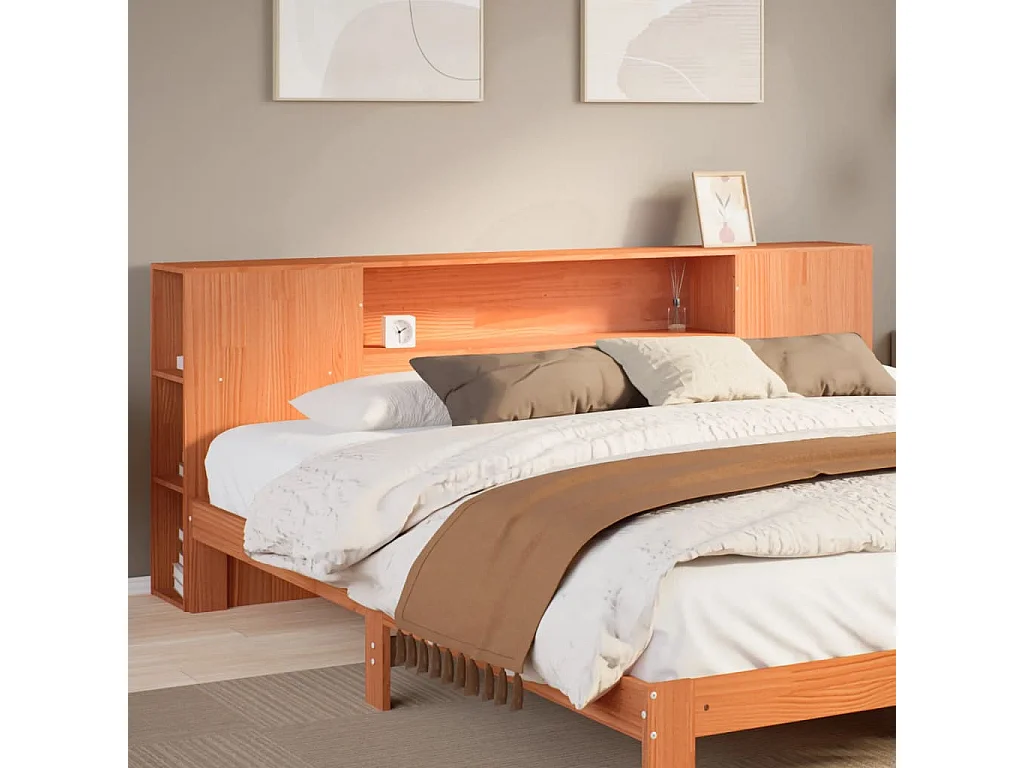 Tête de lit avec rangement cire marron 200cm bois massif de pin