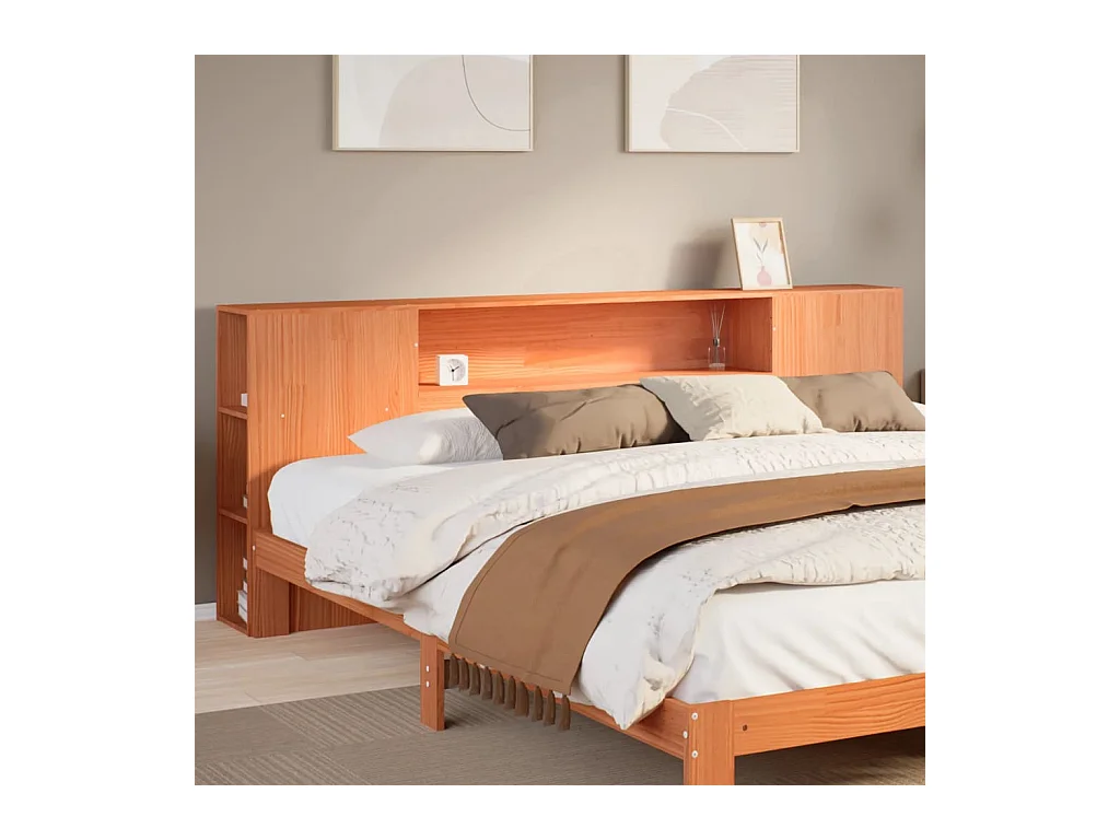 Tête de lit avec rangement cire marron 200cm bois massif de pin