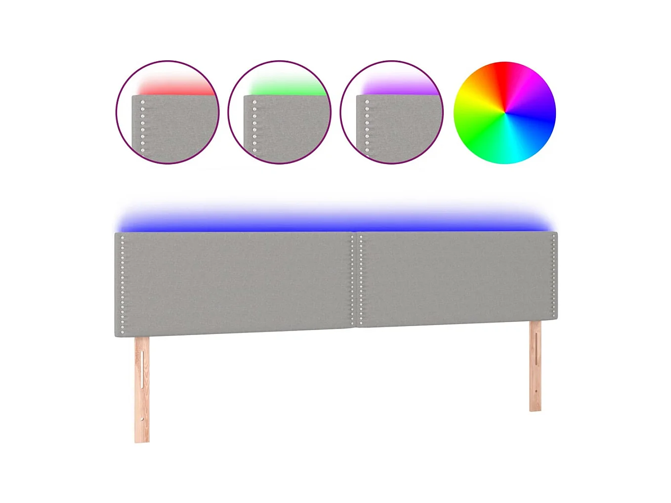 Testiera a LED Grigio Chiaro 160x5x78/88 cm in Tessuto