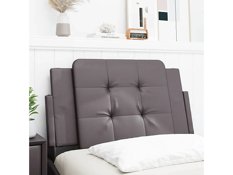 Almofadão de cabeceira 90 cm couro artificial cinzento