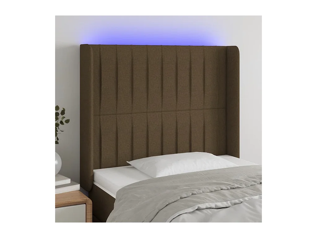 Tête de lit à LED Marron foncé 83x16x118/128 cm Tissu