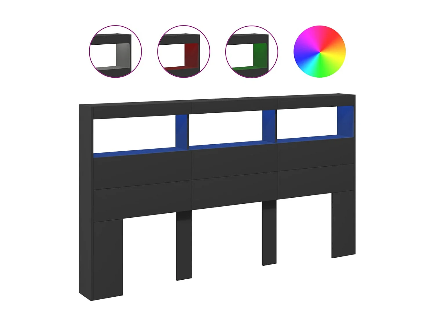 Cabecero de cama con LED negro 180x17x102 cm