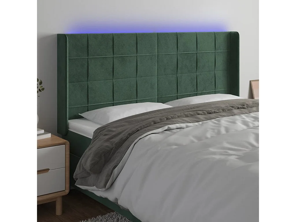 Tête de lit à LED Vert foncé 203x16x118/128 cm Velours
