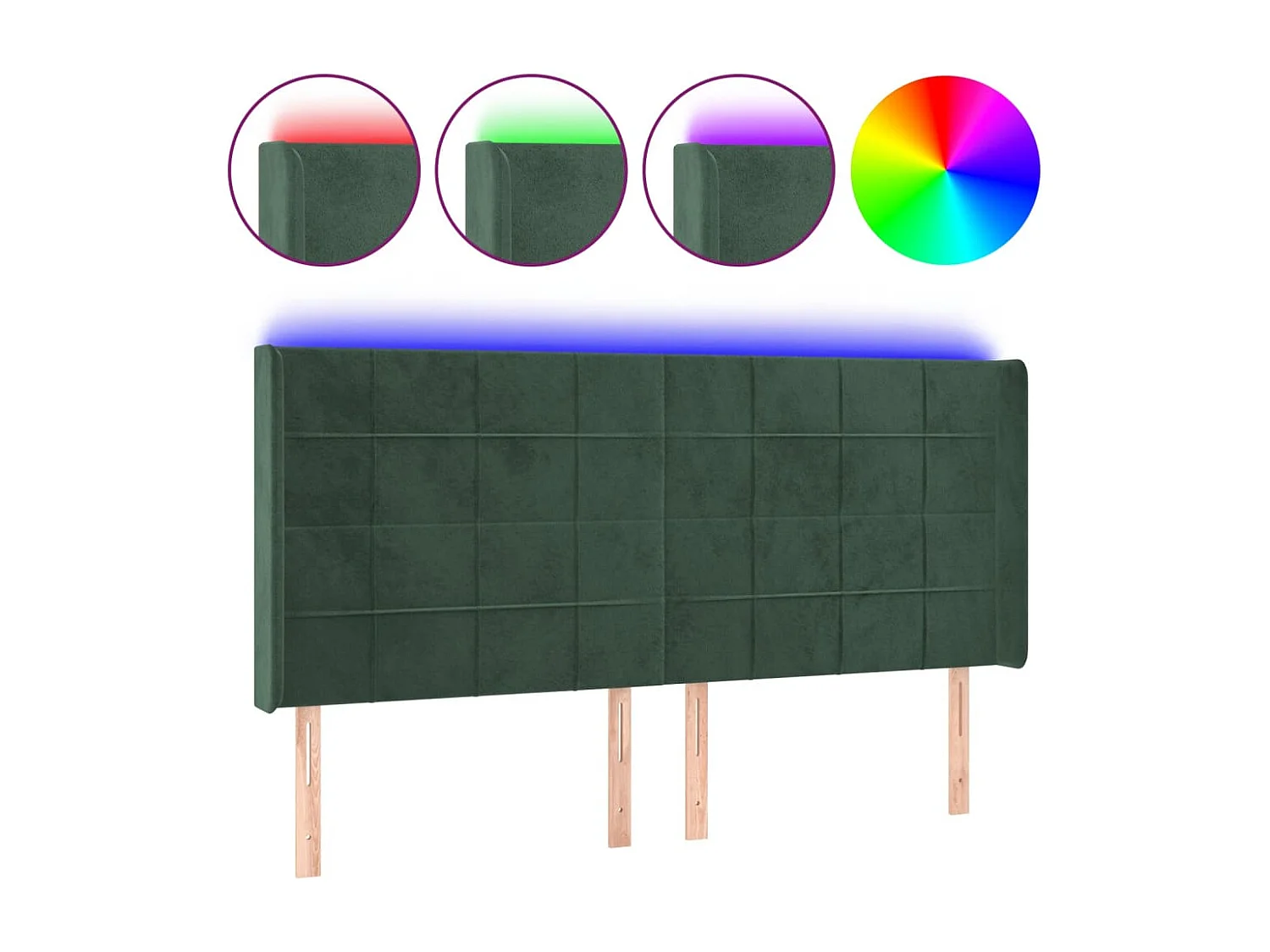 Tête de lit à LED Vert foncé 203x16x118/128 cm Velours