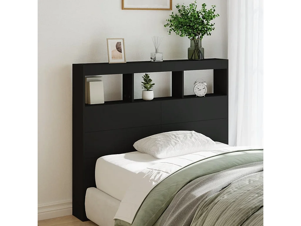 Armoire tête de lit avec LED noir 120x17x102 cm