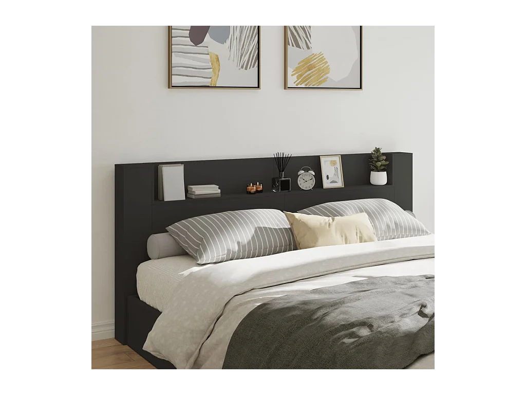 Armoire tête de lit avec LED noir 220x16,5x103,5 cm