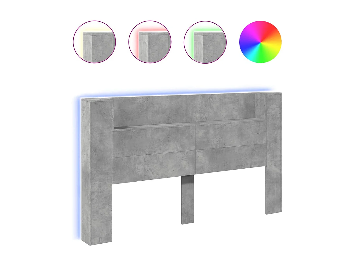 Armoire tête de lit avec LED gris béton 180x16,5x103,5 cm