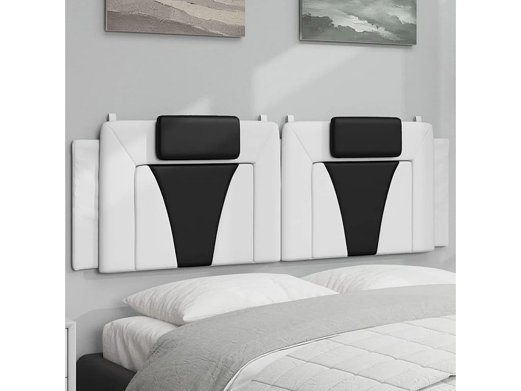 Hoofdbordkussen 160 cm kunstleer wit en zwart