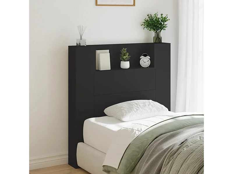 Armoire tête de lit avec LED noir 100x16,5x103,5 cm
