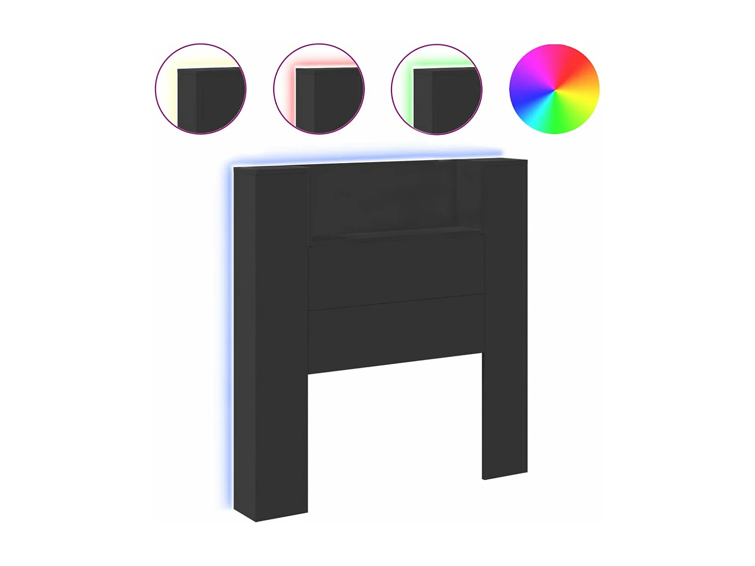 Armoire tête de lit avec LED noir 100x16,5x103,5 cm