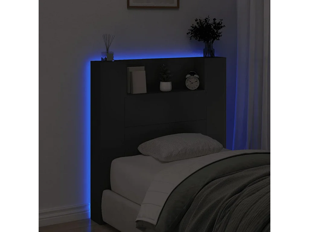 Armoire tête de lit avec LED noir 100x16,5x103,5 cm