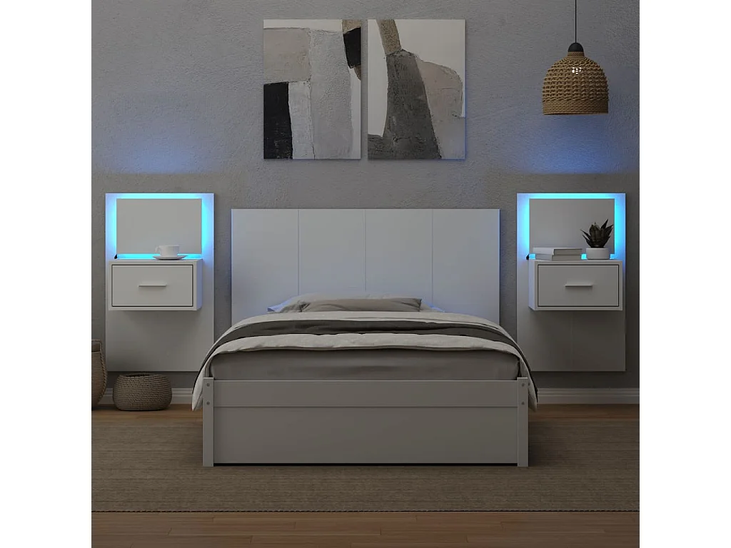 Testiera per Letto con Comodini Bianca 120cm Legno Multistrato