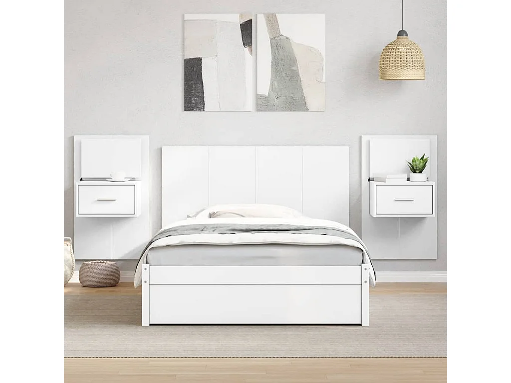 Testiera per Letto con Comodini Bianca 120cm Legno Multistrato