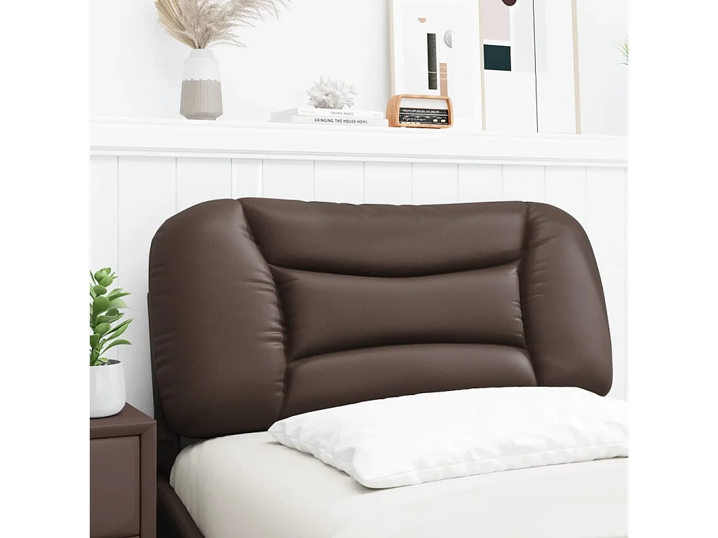 Almofadão de cabeceira 90 cm couro artificial castanho