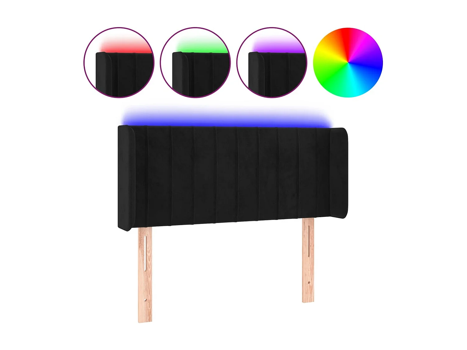 Cabeceira de cama c/ luzes LED veludo 93x16x78/88 cm preto