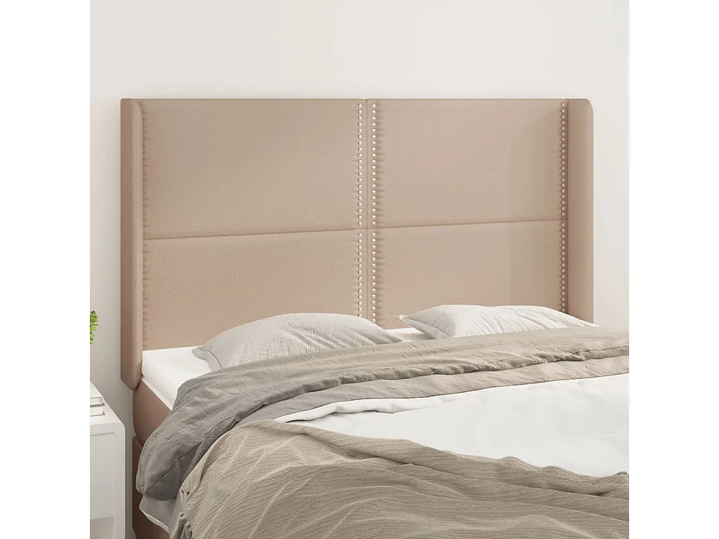 Hoofdbord met randen 147x16x118/128cm kunstleer cappuccinokleur