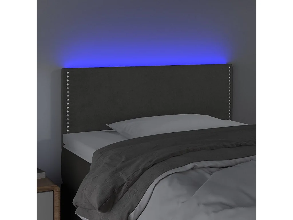 Cabeceira de cama c/luzes LED veludo 100x5x78/88cm cinza-escuro